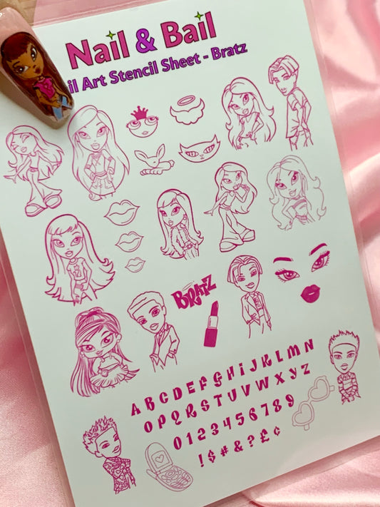 Get the Bratz Nail Art Stencil Sheet – Nail art made easy and fun! Say goodbye to shaky hands and hello to flawless nail designs. Paint, peel and press – it's that simple! Get yours now for fabulous nails in minutes! 💅💖