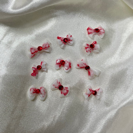 10pcs White & Red Bloody Bow Nail Charms