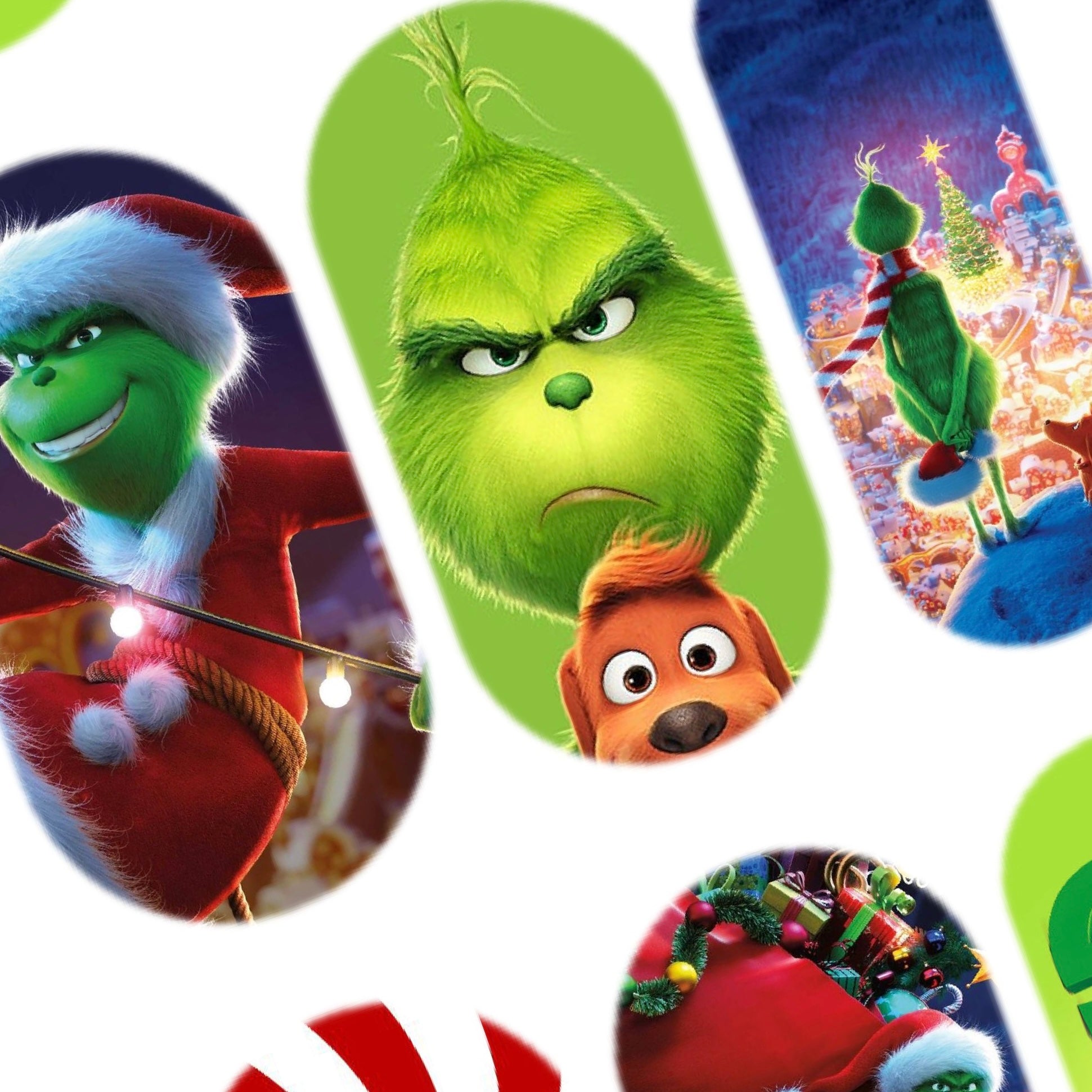 Las calcomanías de uñas de dibujos animados Grinch