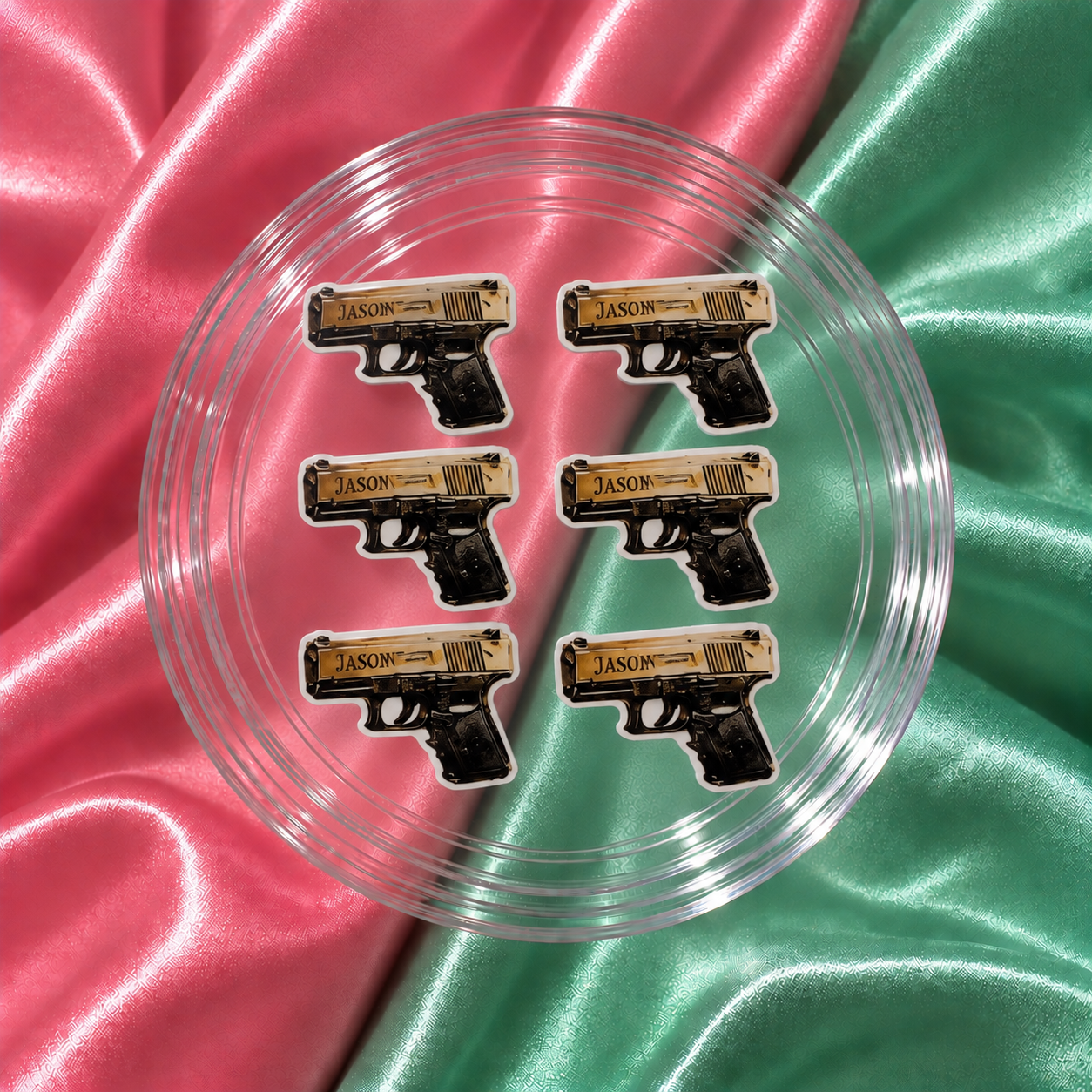 6pcs Jason-inspired gun nail charms for GTA 6-style gamer nails, Vice City press-ons and statement nail art