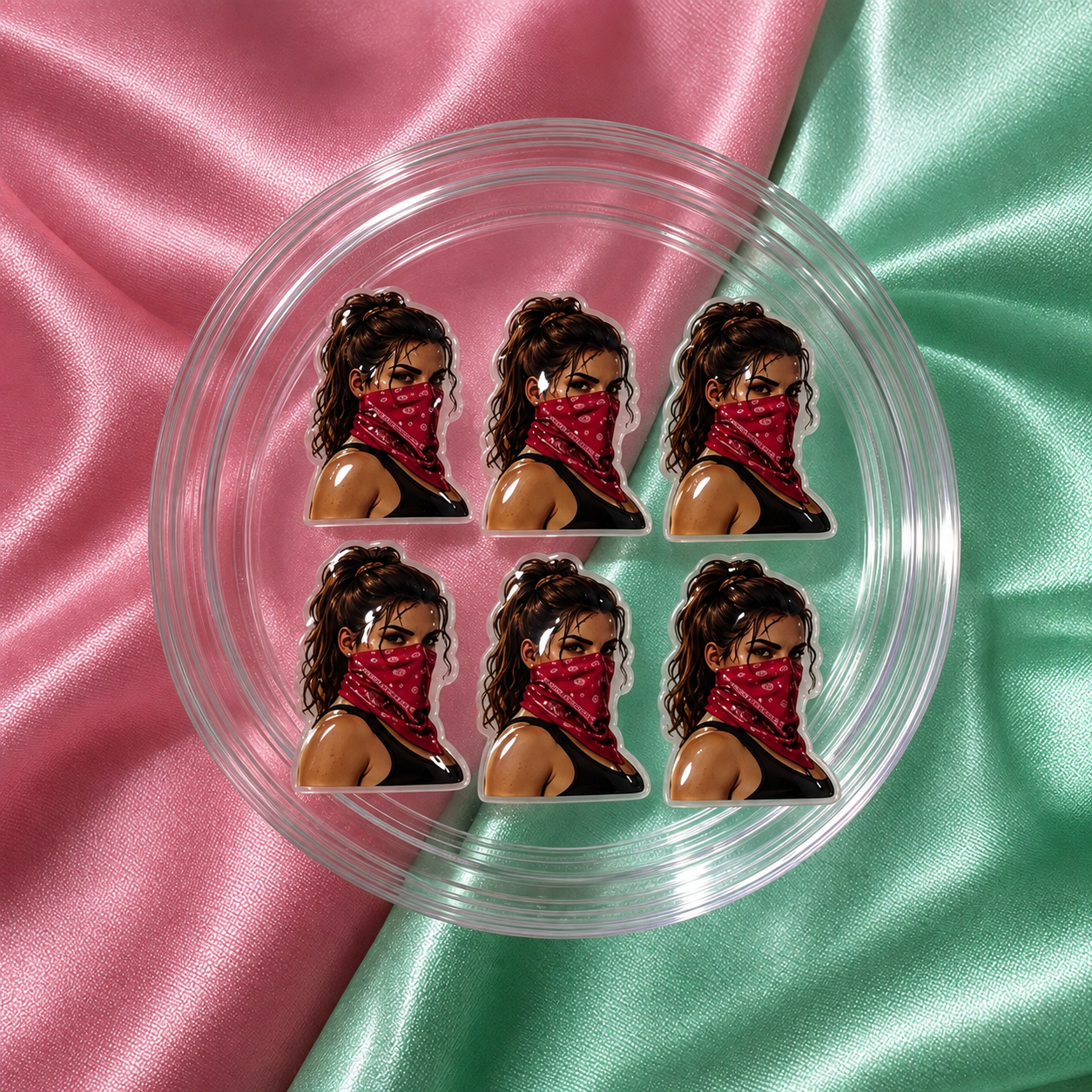 6pcs Lucia-inspired character nail charms for GTA 6-style Vice City gamer nails and character-inspired press-on nail art