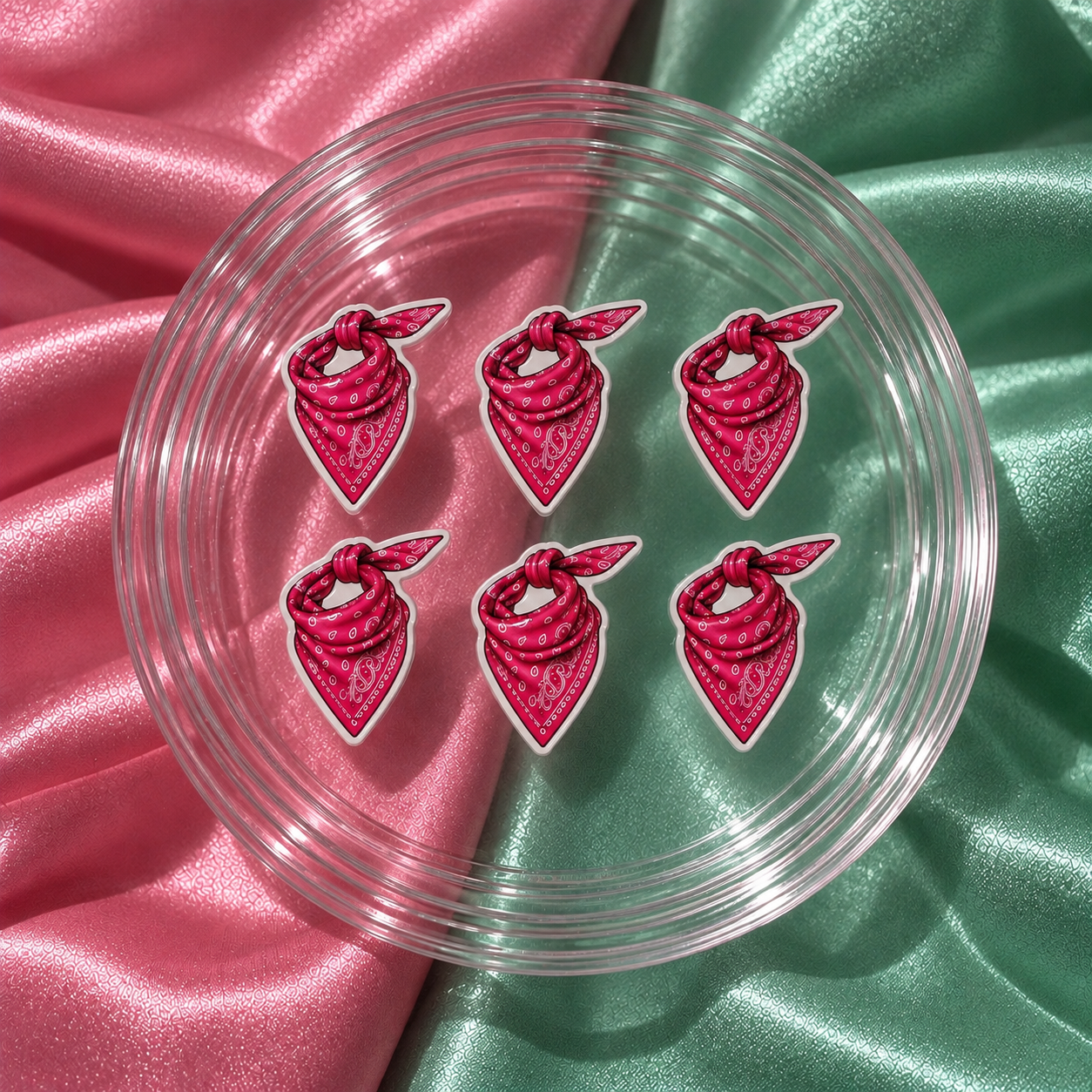 6pcs pink bandana nail charms for GTA-inspired Vice City gamer nails and Y2K press-on nail art
