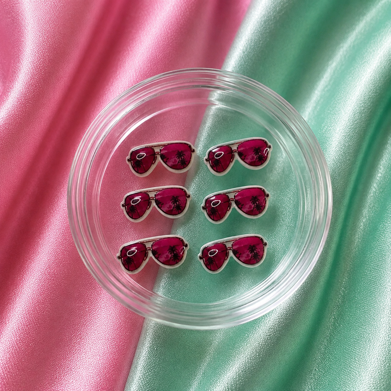 6pcs pink sunglasses nail charms for GTA 6-inspired Vice City nails, gamer manicures and Y2K press-ons