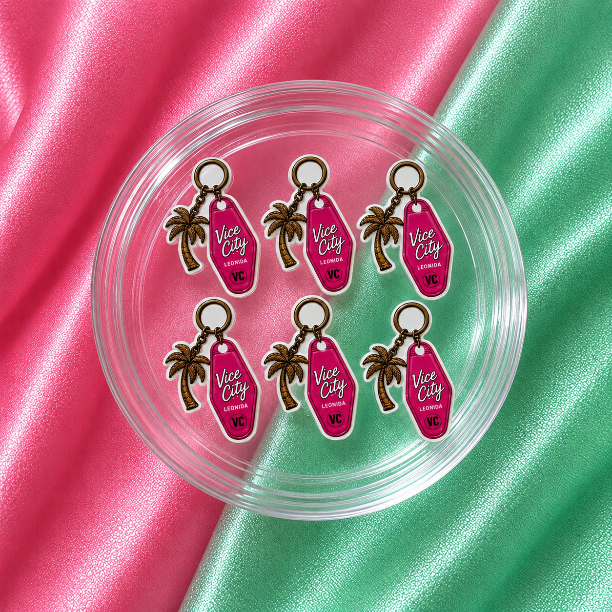 6pcs Vice City keychain nail charms for GTA 6-inspired gamer nails and custom gaming press-on nail art