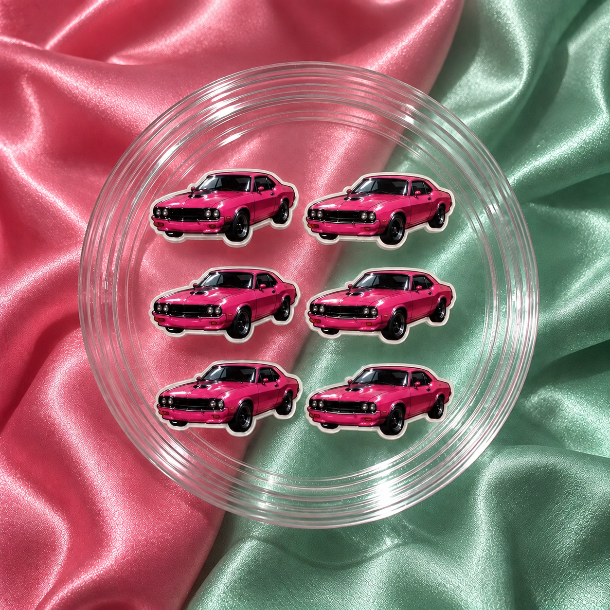6pcs pink muscle car nail charms for GTA 6-inspired Vice City gamer nails and car-themed press-on nail art