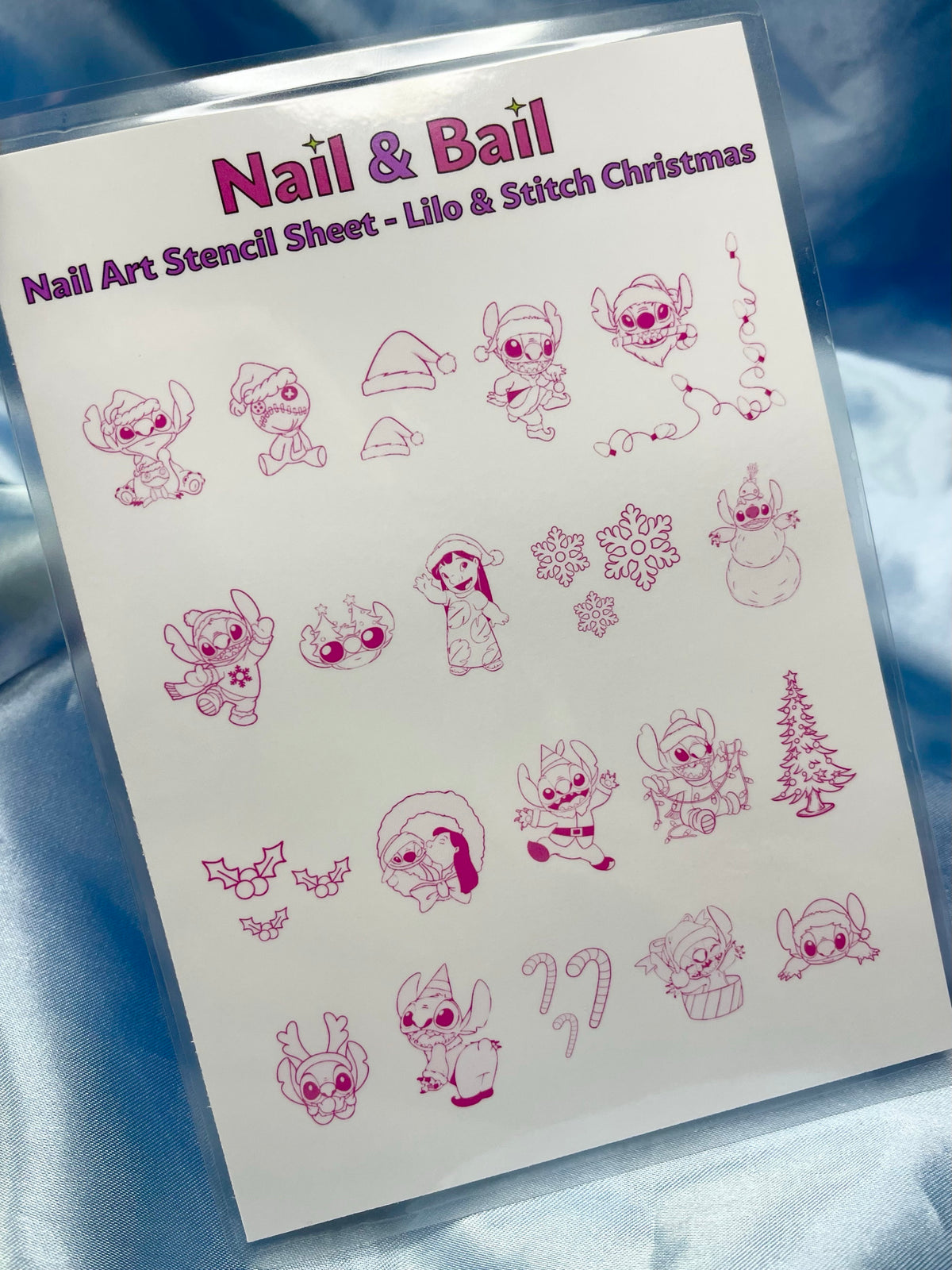 Step into festive charm with our Stitch's Christmas Nail Art Stencil Sheet – 20 delightful designs for girly glam! From candy canes to Stitch in a snowflake jumper, create an Instagram-worthy holiday look with ease. Elevate your nail game effortlessly – because holiday magic should be simple and fabulous! 