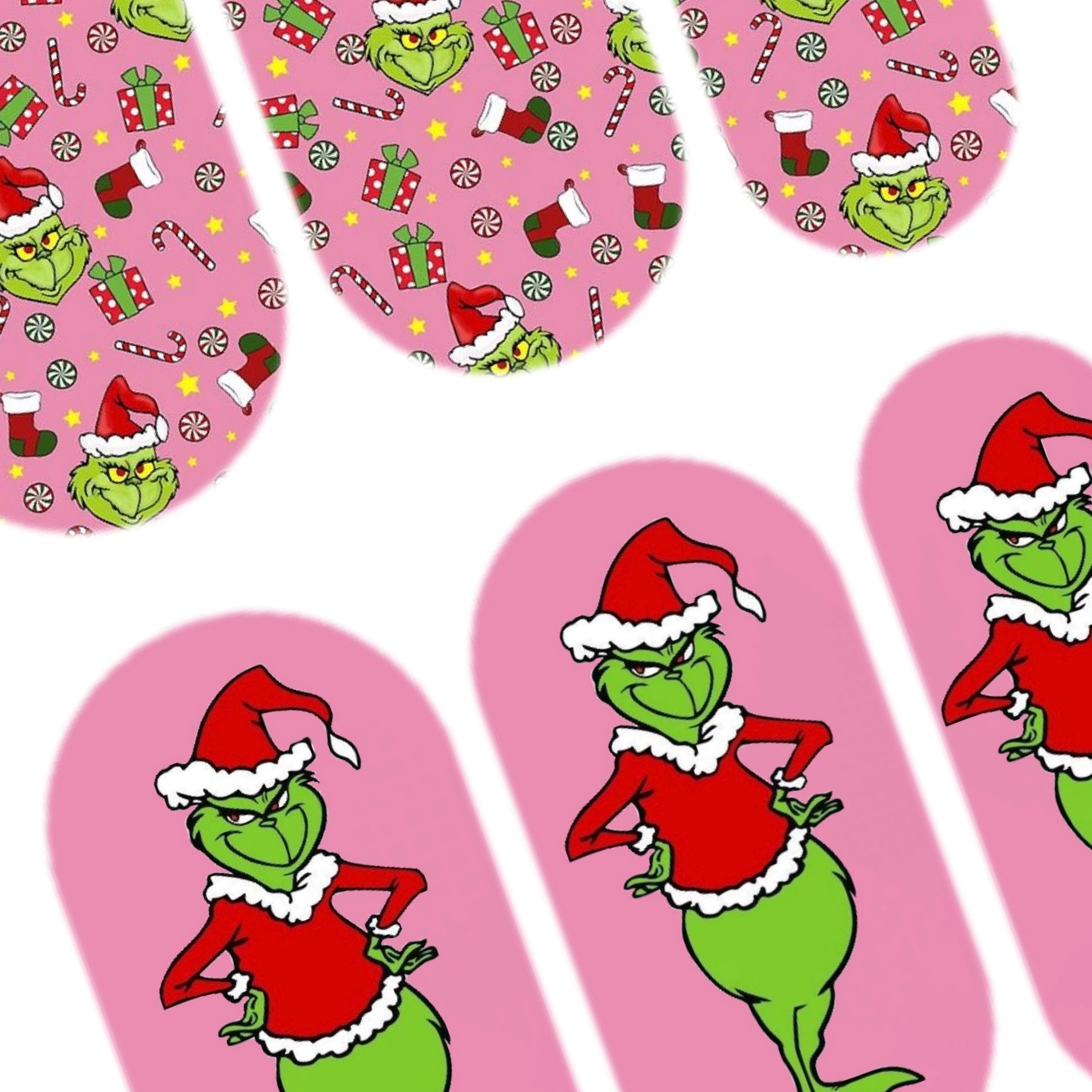 Calcomanías de uñas navideñas de Grinch rosa