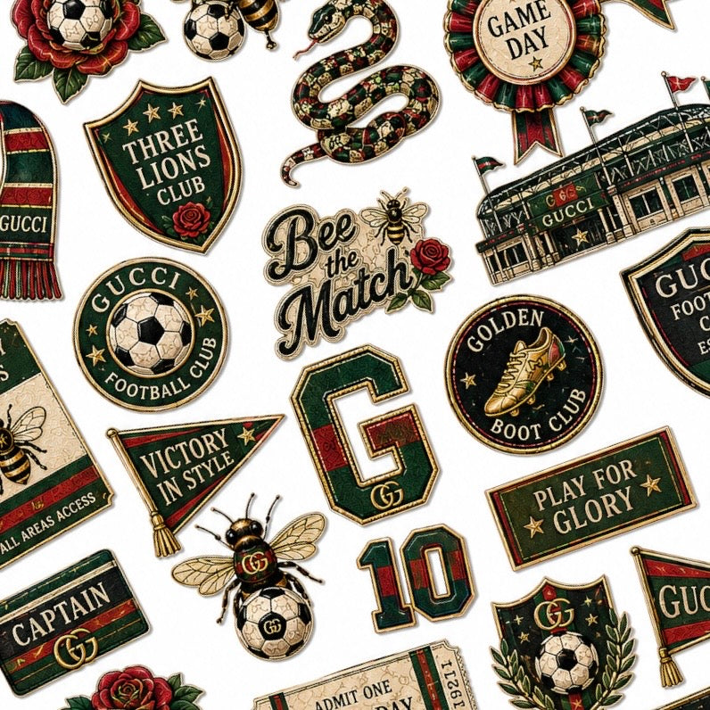 Luxury-inspired football nail decals featuring bees, footballs, bows and glamorous match-day designs