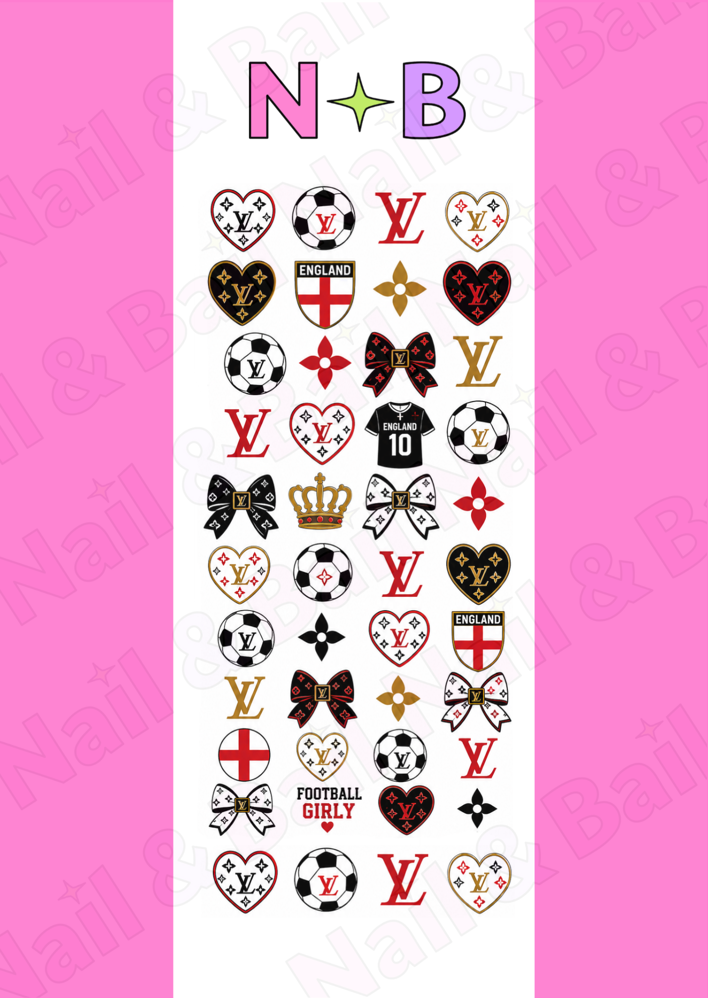 Cute football nail decals for England supporters and football themed manicures