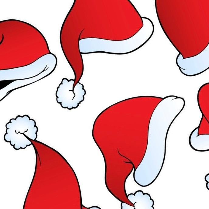 Jolly Hats nail decals featuring 30 red Santa hat designs in various festive styles