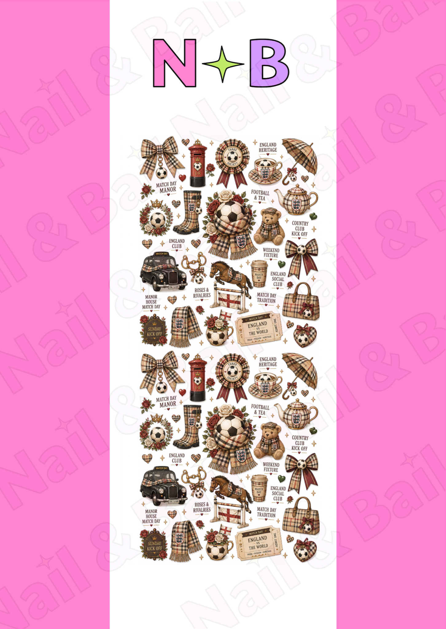 Country-inspired football nail decals with scarves, roses and football artwork