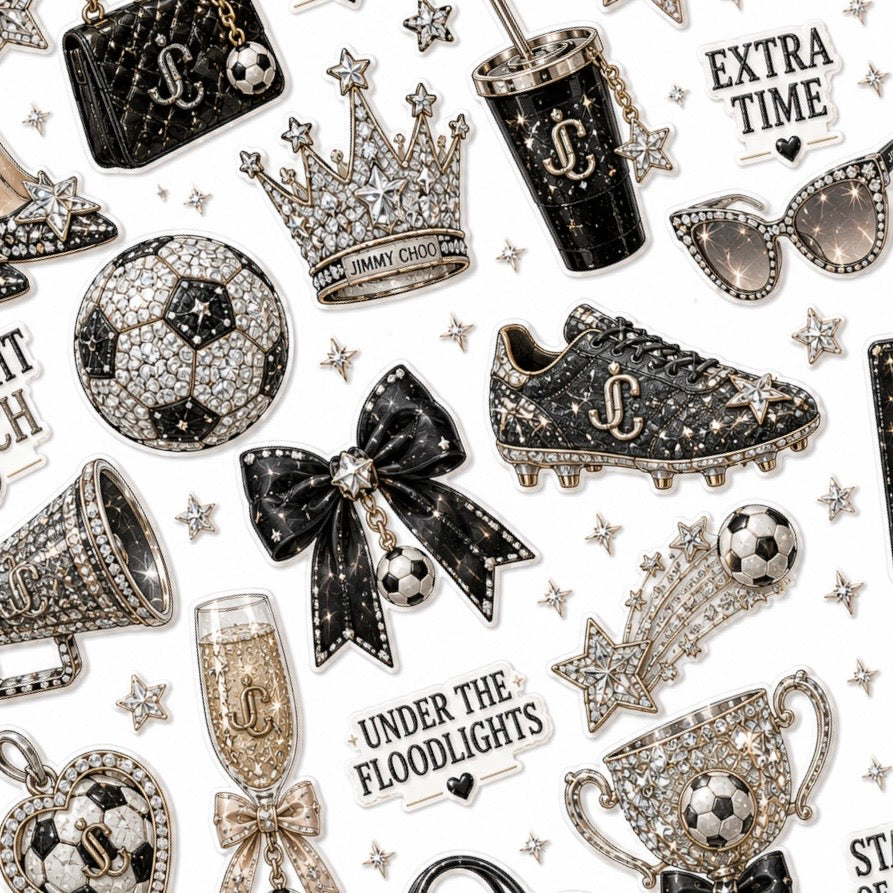 Luxury football nail decals featuring footballs, trophies and glamorous match-day artwork