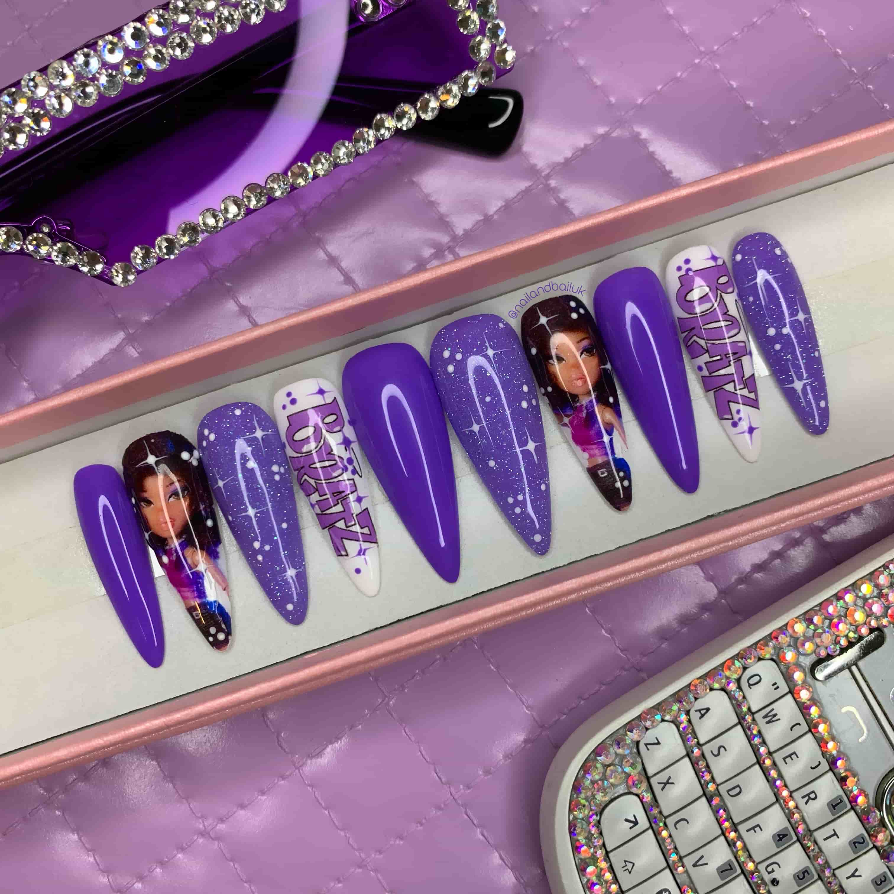 Handmade press-on nails inspired by iconic 2000s fashion and retro style