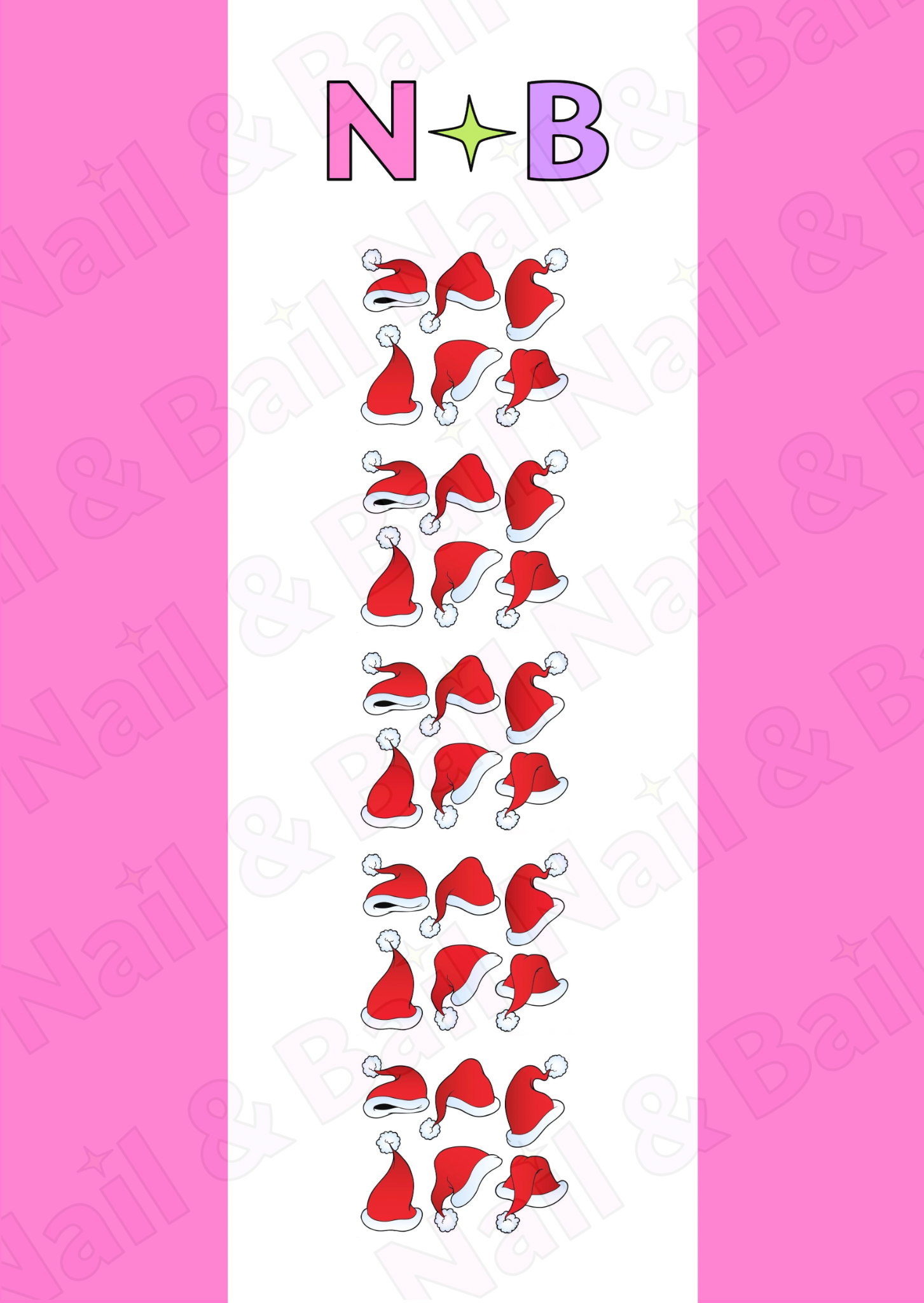 Christmas nail decals with red Santa hats for festive holiday nail art