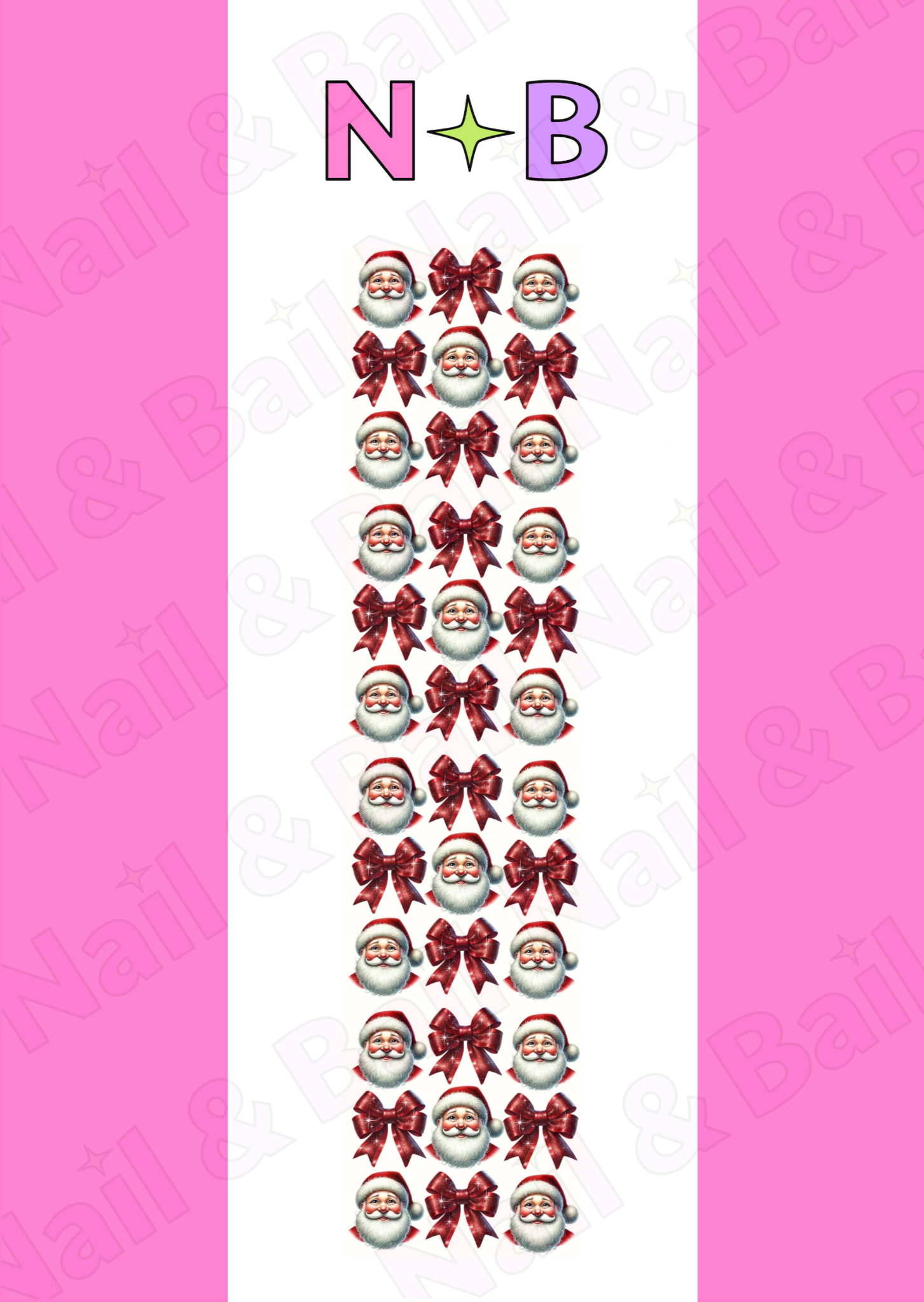 Christmas nail decals with classic Santa faces and rich red glitter bow designs