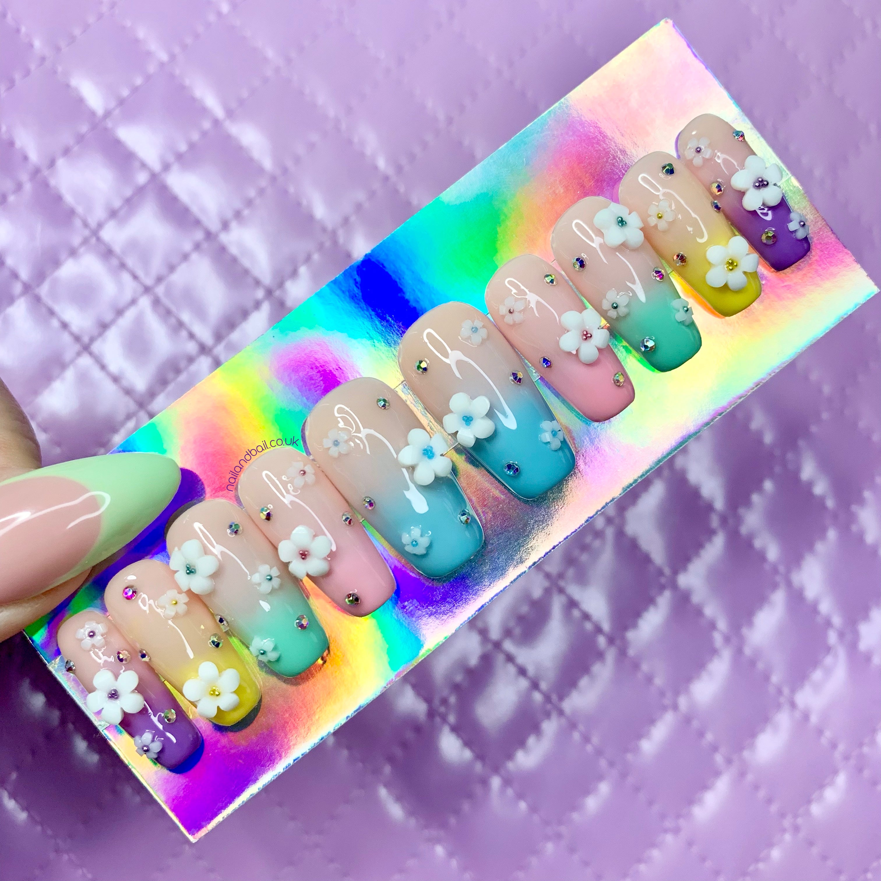 Bright ombre flower press on nails 