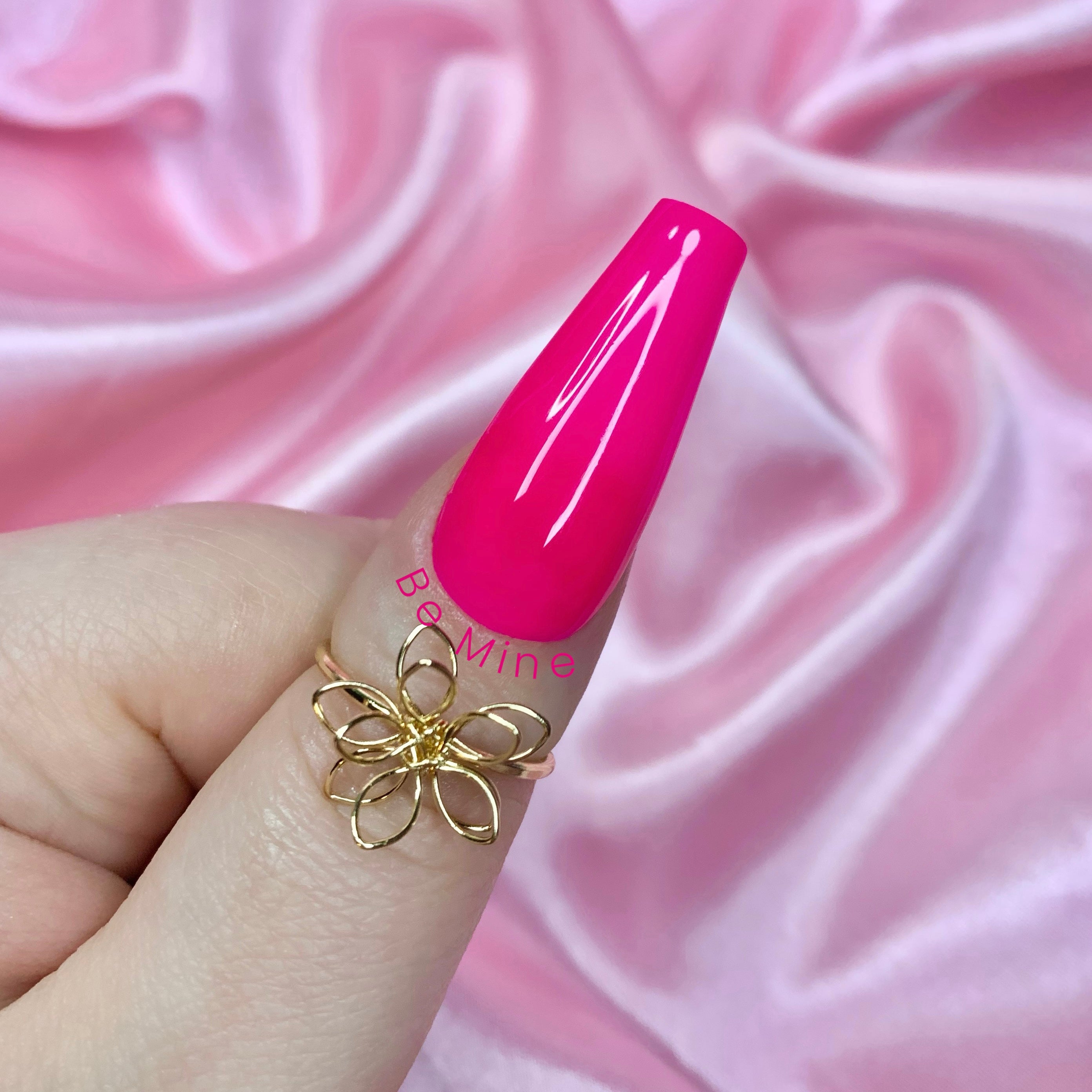 Pink plain Valentine press-on nails with glossy salon-style finish